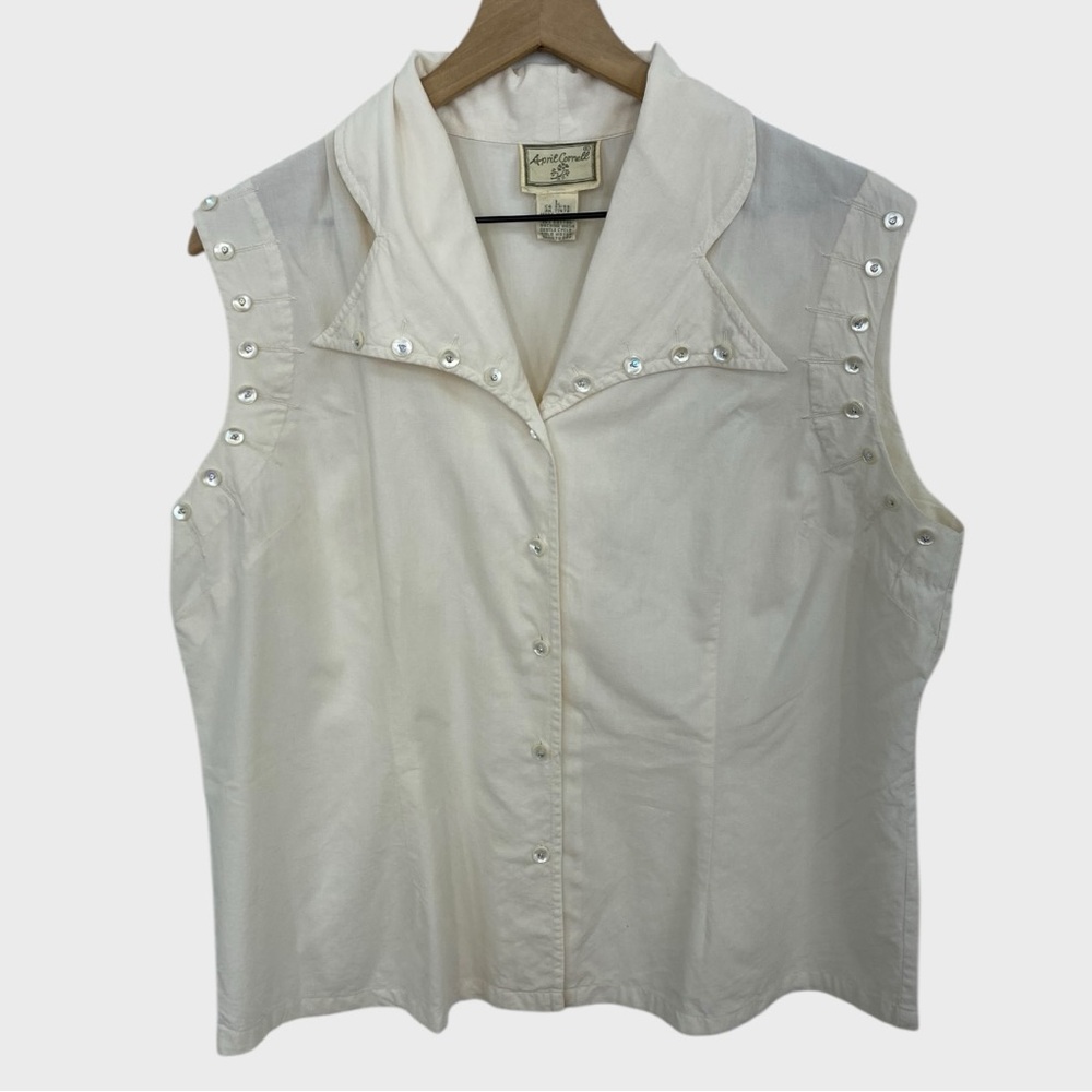 Vintage April Cornell Cream Sleeveless Western Pearlescent Button Down Shirt